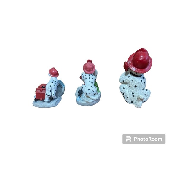 Vintage Cute set 2 Mini Dalmatian Dogs Resin Figurines,One 4" Dalmatian Fireman - Picture 2 of 5